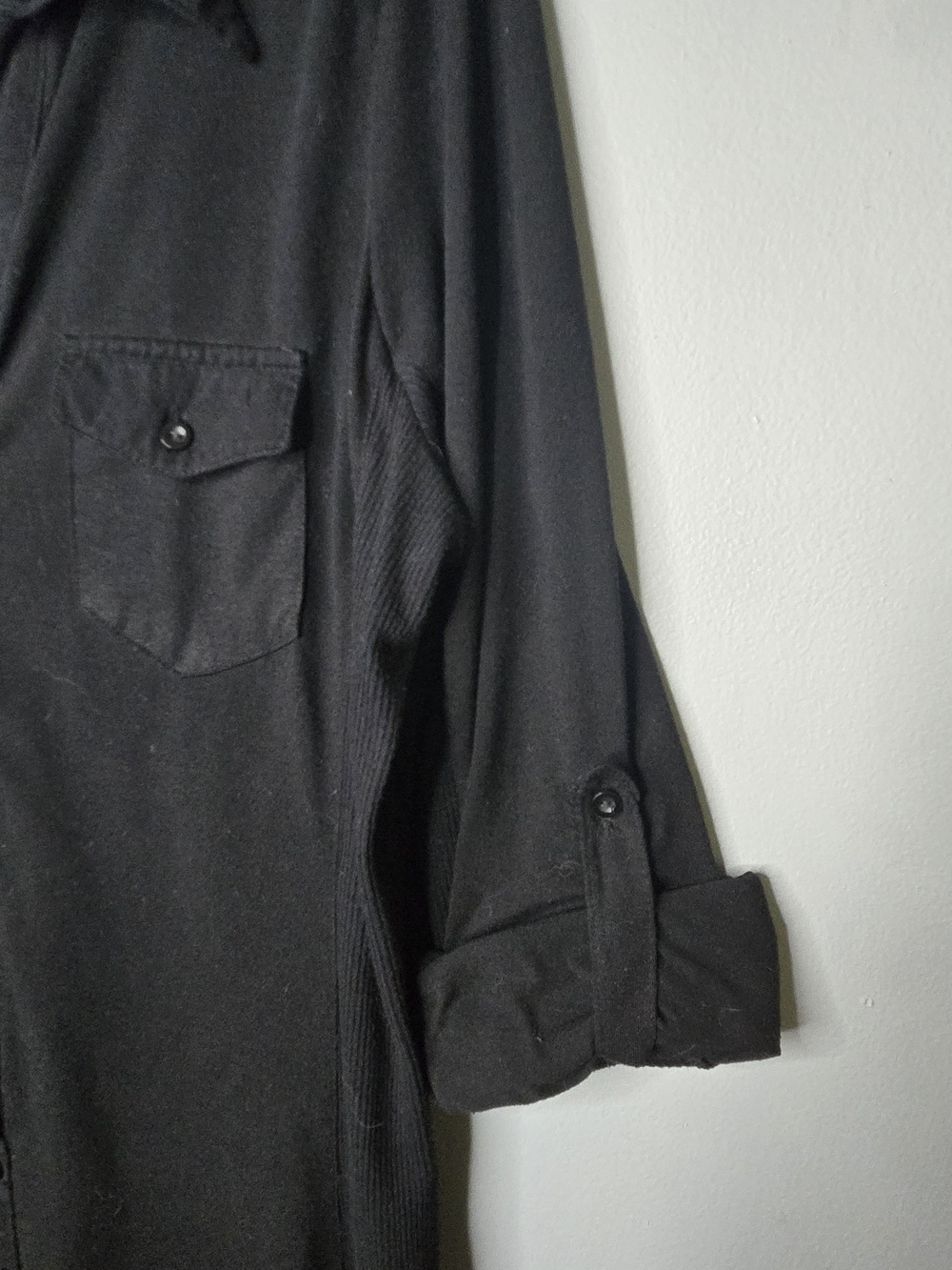 Black Button-Front Shirt Dress Tunic Cover-Up Size Large Lightweight - Picture 2 of 6